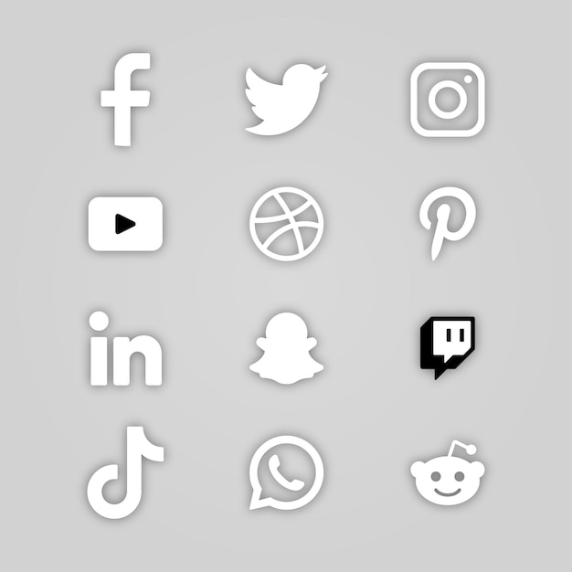 Loghi dei social media bianchi con ombre