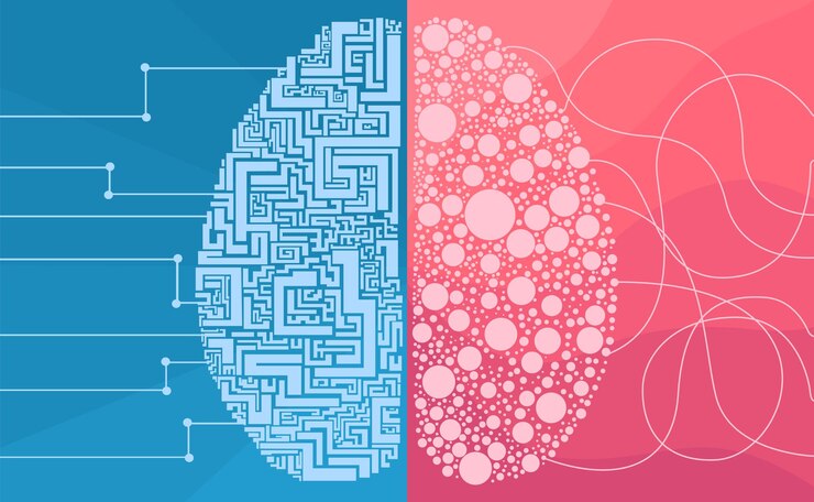 Vettore logica e immaginazione del cervello sinistro e destro