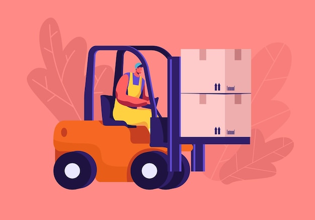 Logistica del carico e concetto di servizio di magazzino. Cartoon illustrazione piatta