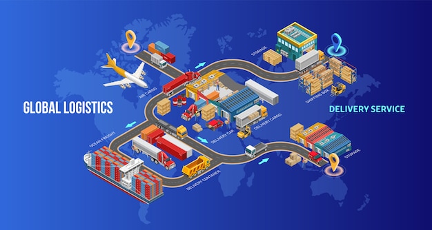 Logistica globale dei servizi di logistica e consegna vicino al grafico