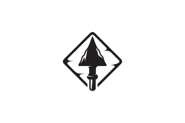 Logo a lancia o punta di freccia primitiva in cornice diamantata di colore nero
