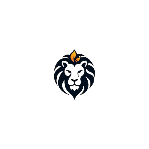 Logo a testa di leone con foglie su sfondo bianco