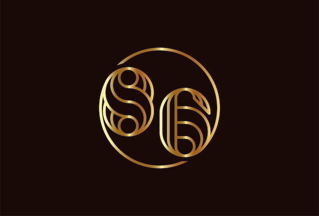 Logo astratto numero 86 oro, stile linea monogramma numero 86 all'interno del cerchio