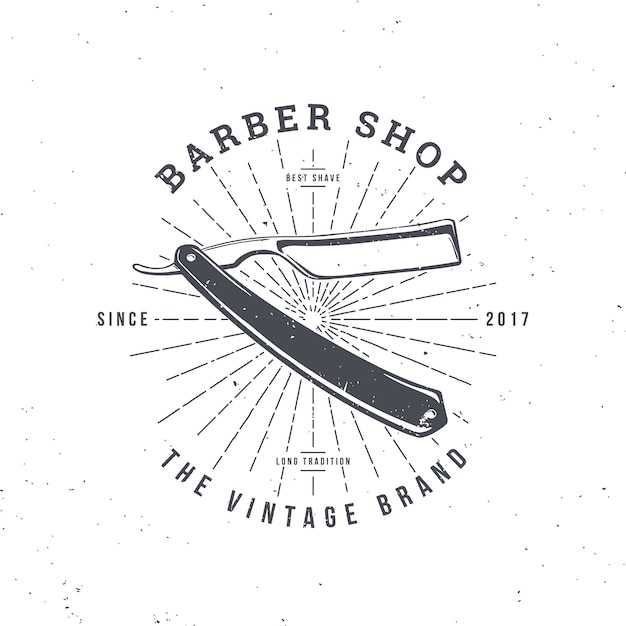 Logo Barber Shop con Razor, distintivo vintage