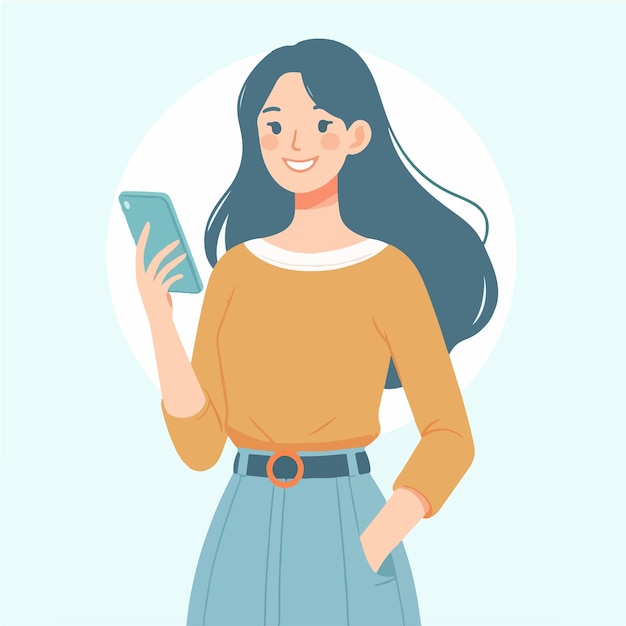 logo cartoon donna carino e smartphone