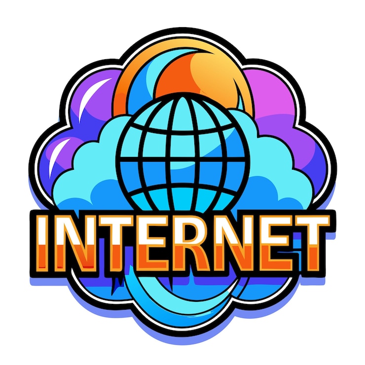 Vettore logo colorato di internet con globo, nuvole e onde