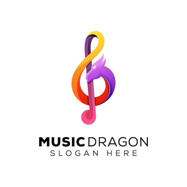 Logo colorato di musica del drago, modello di logo di musica del serpente fantastico