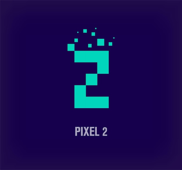 Logo Creative pixel numero 2 Unico pixel art digitale e vettore modello di esplosione di pixel