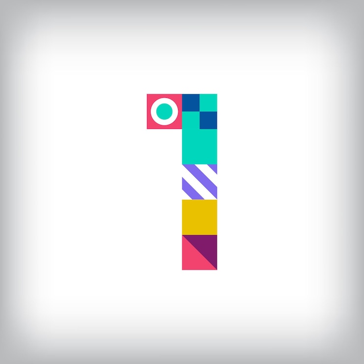 Vettore logo creativo numero 1 con forme geometriche grafica educativa creativa a colori vettoriale