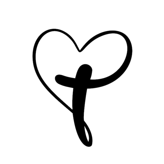 Logo cristiano vettoriale Cuore con croce su sfondo bianco isolato disegnato a mano