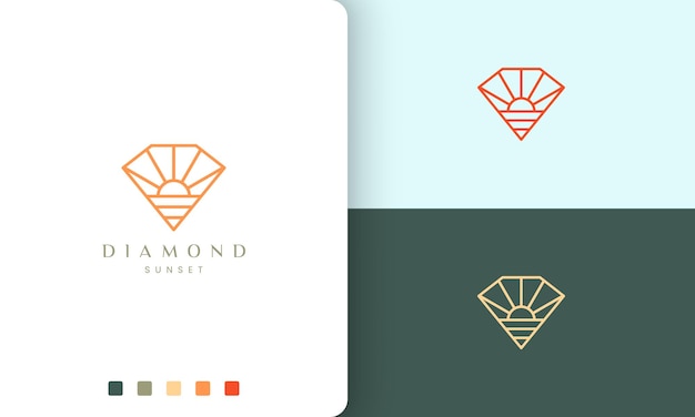 Logo da spiaggia a forma di diamante a forma di sole in semplice linea mono e stile moderno