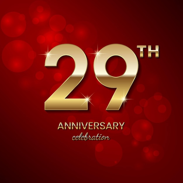 Logo del 29° anniversario Numero d'oro con coriandoli scintillanti e modello vettoriale glitterato