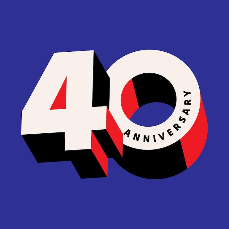 Vettore logo del 40° anniversario con moderno effetto di testo 3d isolato su sfondo rosa 40 anni di matrimonio