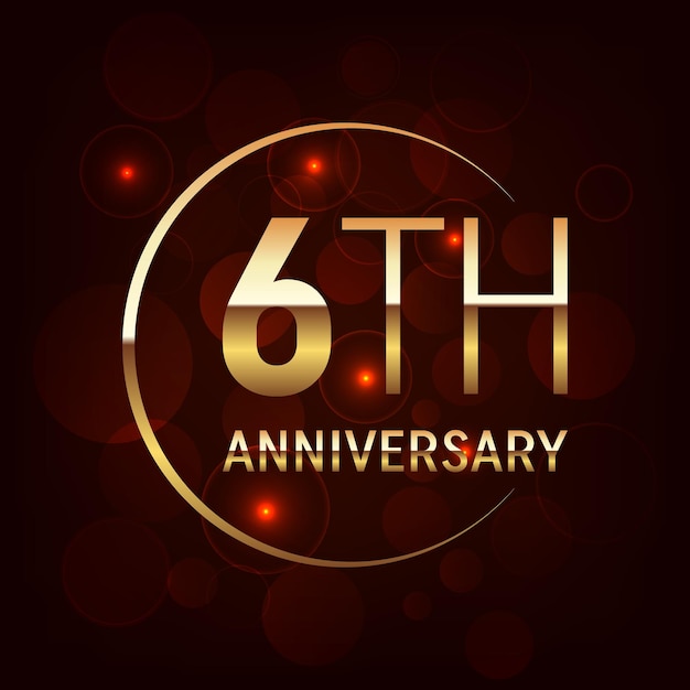 Logo del 6° anniversario con testo e numero dorati per l'evento dell'anniversario Logo Vector Template