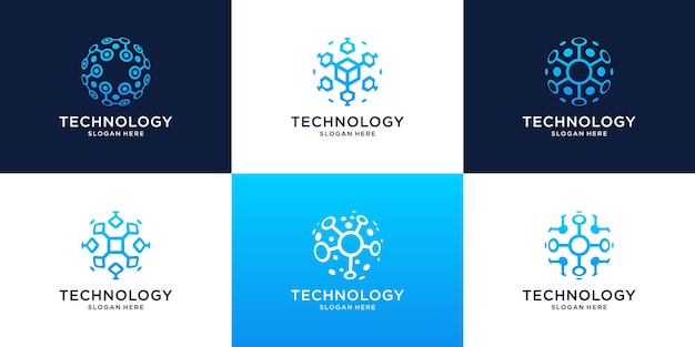 Logo del cerchio astratto Collezione di logo della tecnologia di connessione moderna