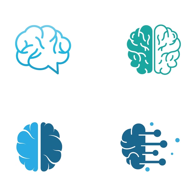 Logo del cervello Logo del cervello con una combinazione di tecnologia e cellule nervose della parte cerebrale con modello di illustrazione vettoriale del concetto di design