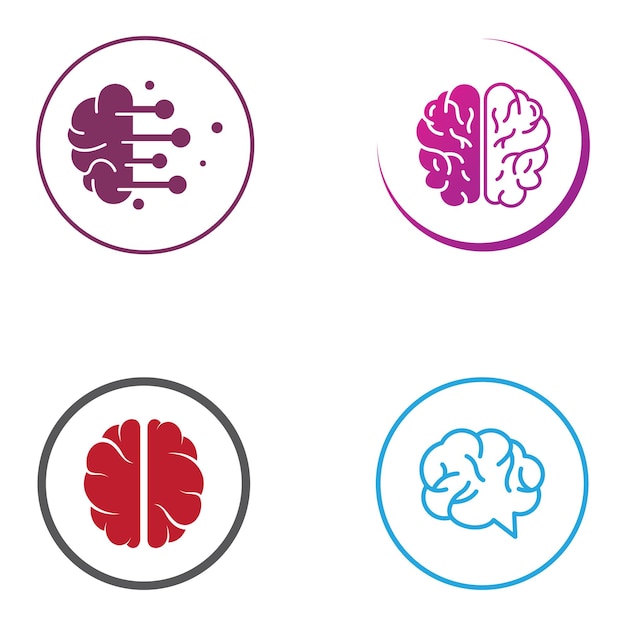 Logo del cervello Logo del cervello con una combinazione di tecnologia e cellule nervose della parte cerebrale con modello di illustrazione vettoriale del concetto di design