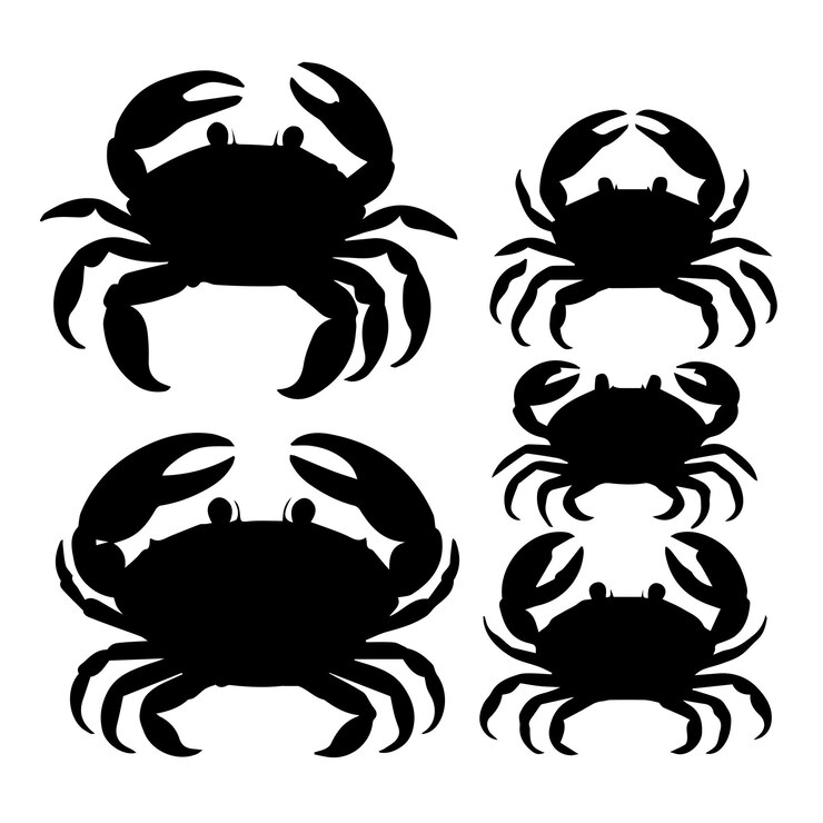 Vettore logo del design della silhouette nera di un set di granchi