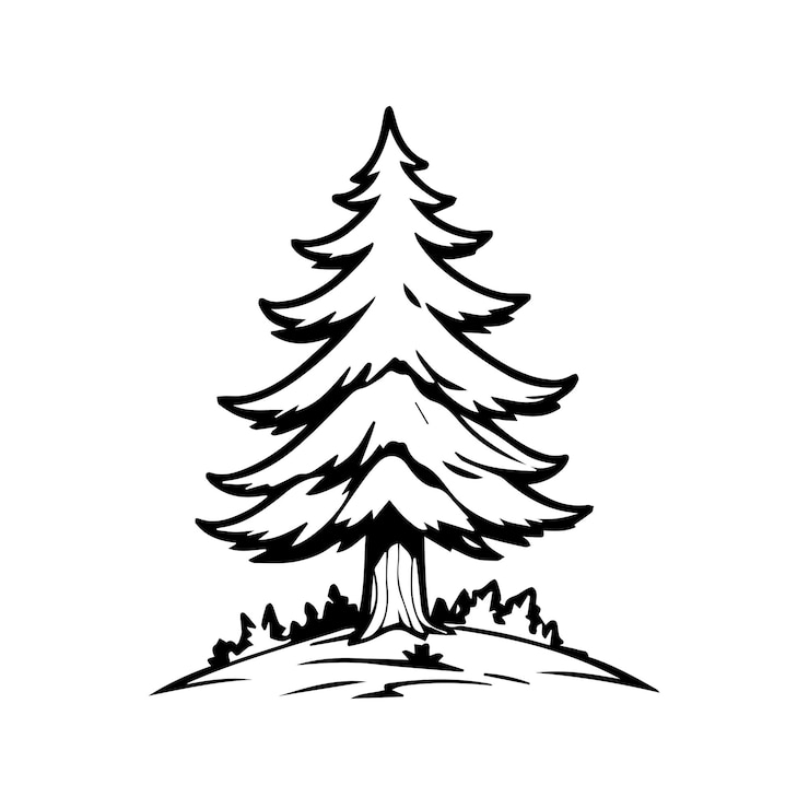 Vettore logo del disegno della silhouette dell'albero di abete