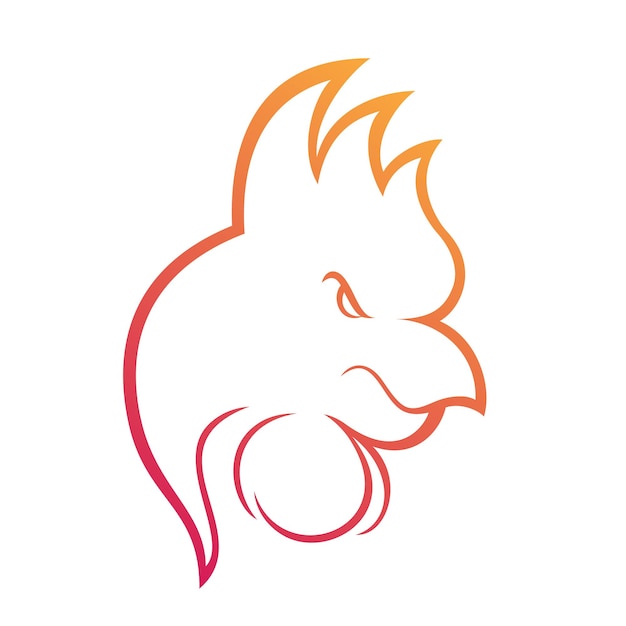 Logo del gallo, contorno astratto su bianco, illustrazione vettoriale