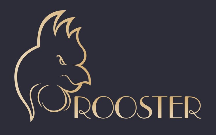 Logo del gallo, contorno dorato astratto su oscurità