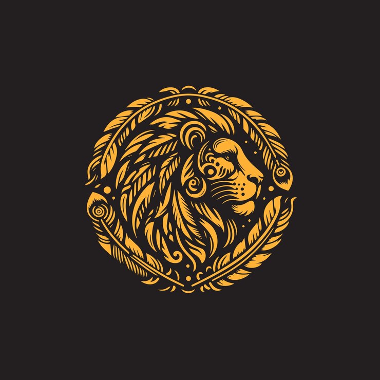 logo del leone con sfondo nero e illustrazione vettoriale a colore oro