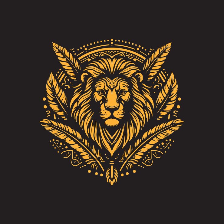 logo del leone con sfondo nero e illustrazione vettoriale a colore oro