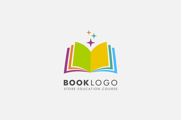 Logo del libro aperto con design del logo vettoriale piatto per l'istruzione a stella