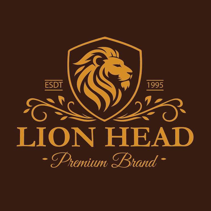 Vettore logo del marchio lion head premium