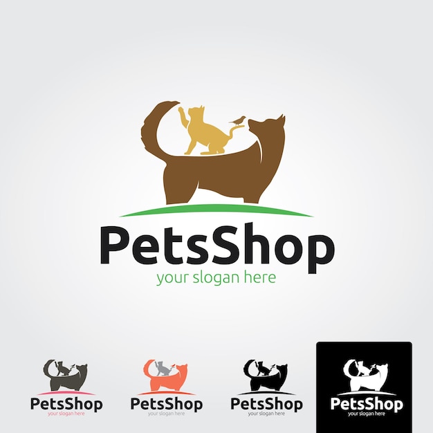 Logo del negozio di animali Animali gatto cane icona pappagallo Illustrazione vettoriale