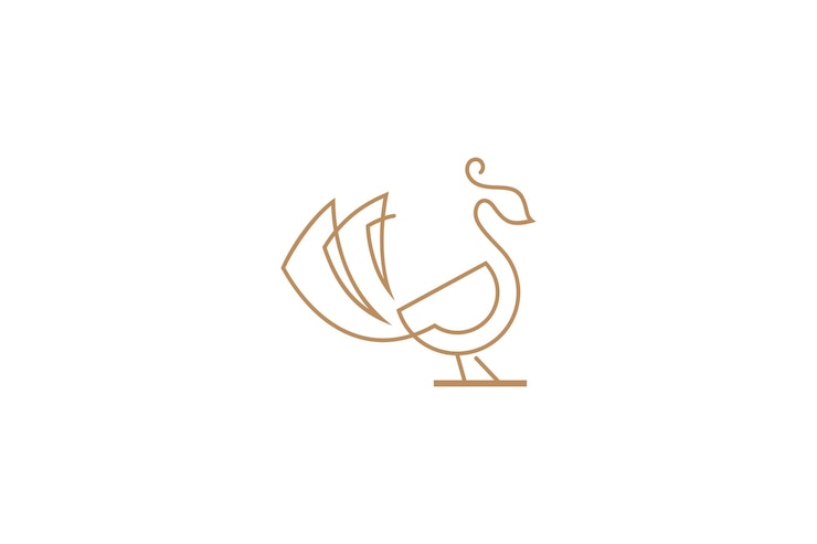 Vettore logo del pavone con stile di design lineare di lusso
