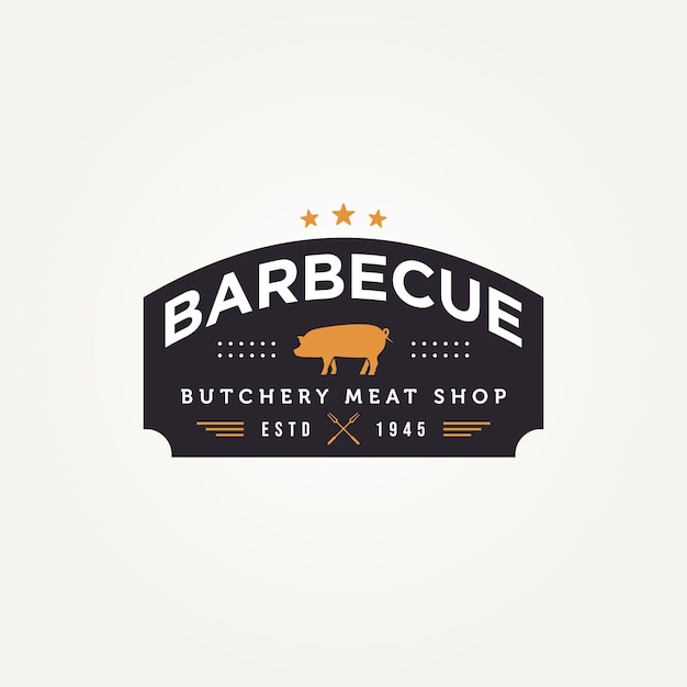 Logo del ristorante della griglia del barbecue di maiale dell'annata