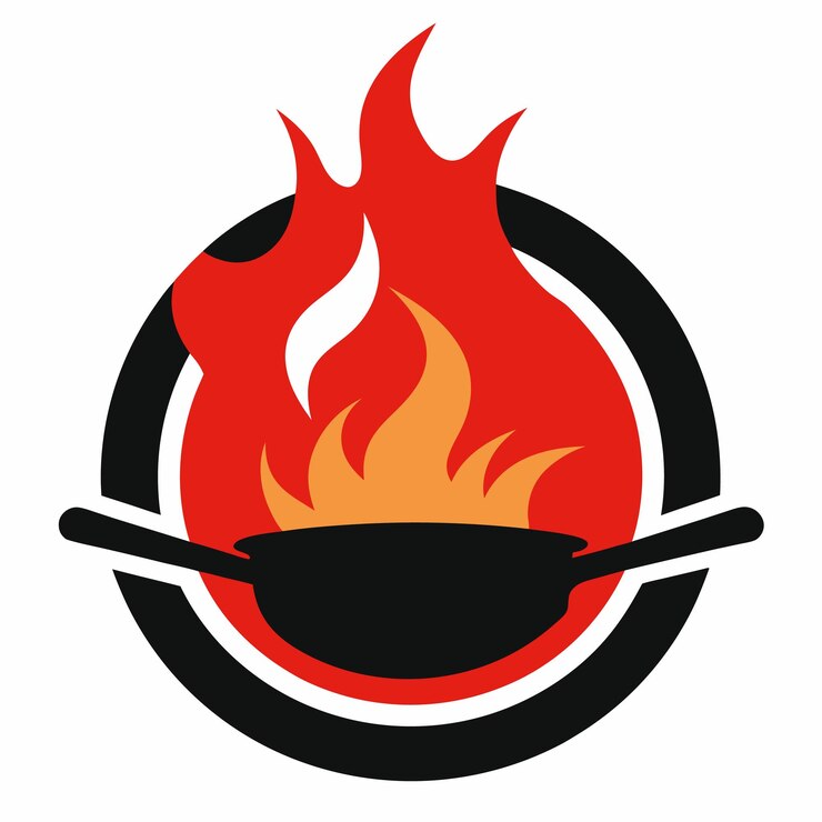 Vettore logo del ristorante flame amp pan