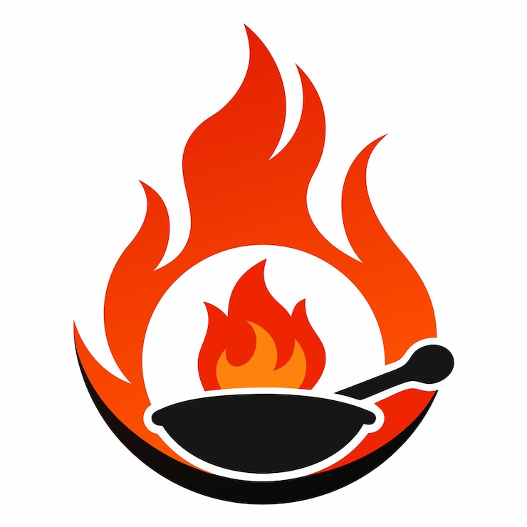 Vettore logo del ristorante flame amp pan