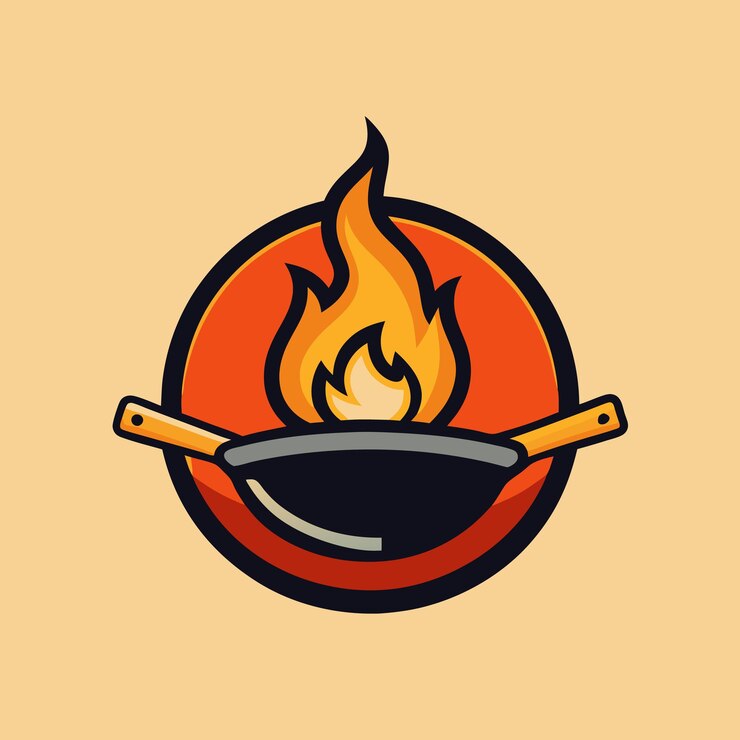 Vettore logo del ristorante flame amp pan