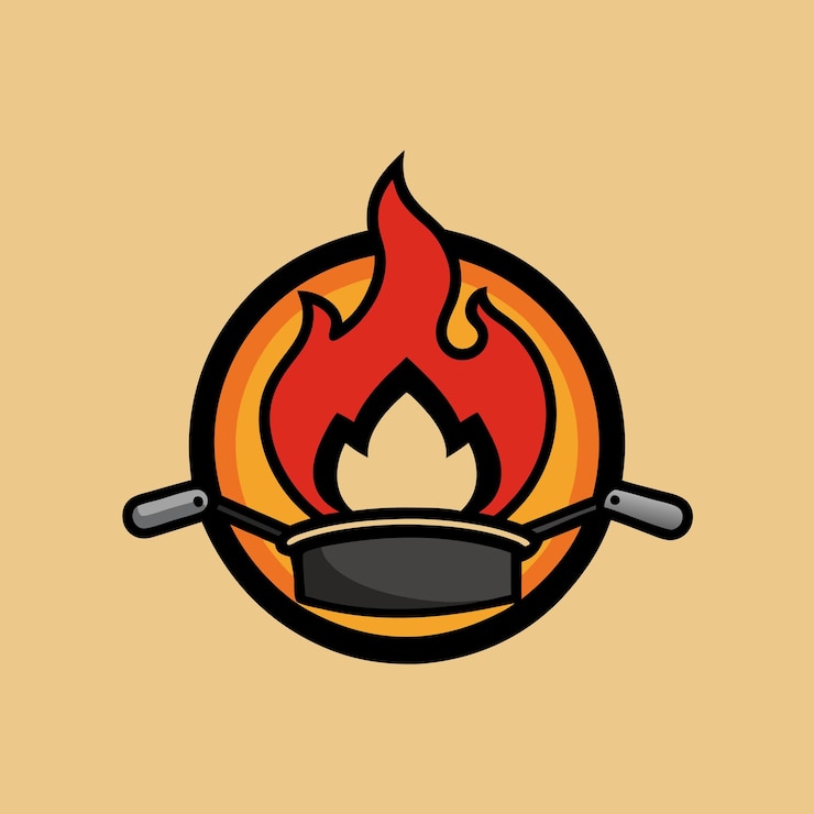 Vettore logo del ristorante flame amp pan