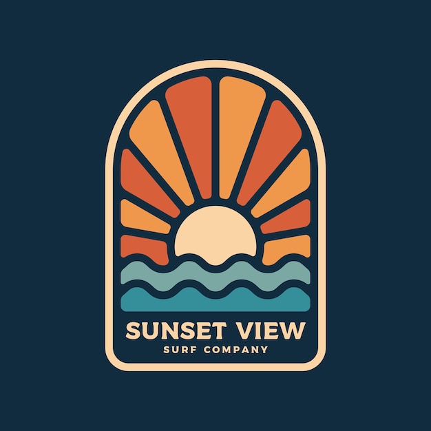 Logo del sole con disegno vettoriale delle onde del mare