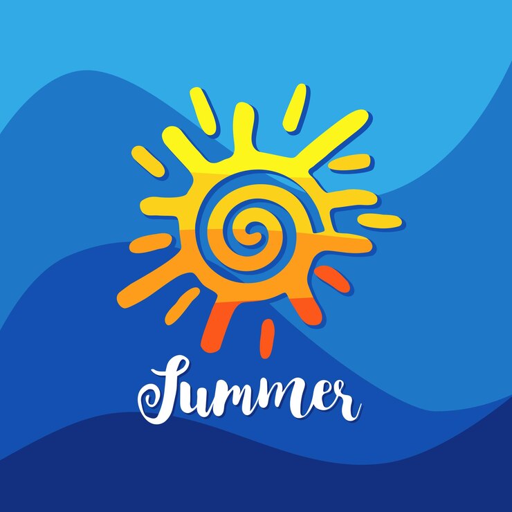 Vettore logo del sole per bambini creativi frase estate e simbolo del sole illustrazione vettoriale
