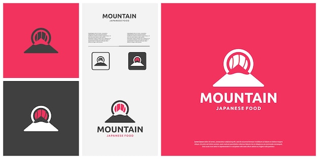 Logo del sushi con concetto di montagna cibo giapponese logo tradizionale illustrazione grafica