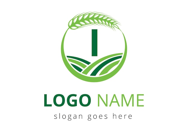 Logo dell'agricoltura su lettera I concetto di grano Logo per l'agricoltura modello di simbolo vettoriale