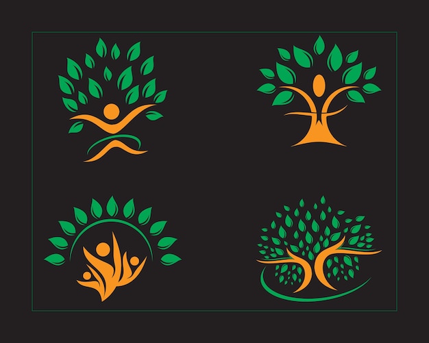 Logo dell'albero astratto vettoriale e design delle foglie del logo delle radici