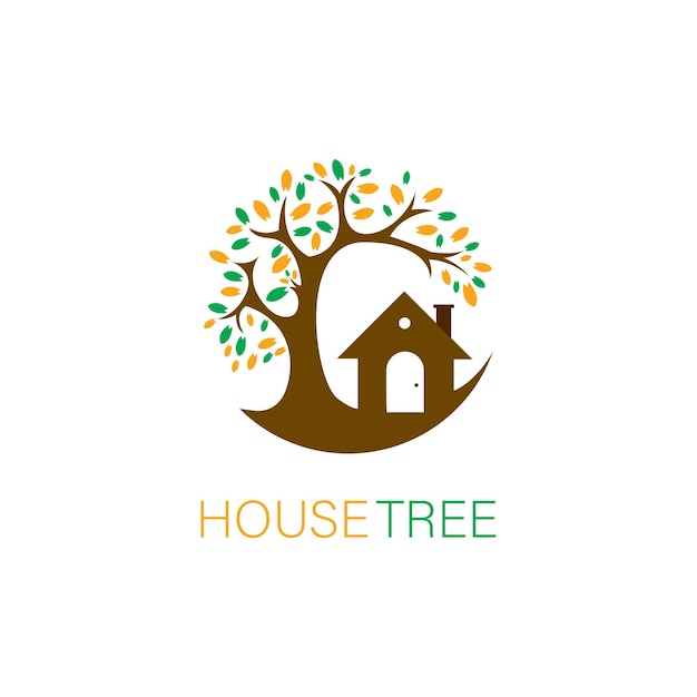 Logo dell'albero e design della casa