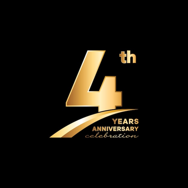 Logo dell'anniversario di 4 anni con un numero d'oro su sfondo nero