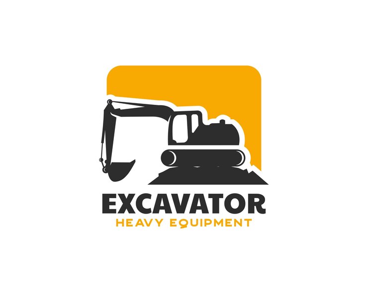 Logo dell'attrezzatura pesante dell'escavatore. modello di progettazione del logo dell'escavatore cingolato