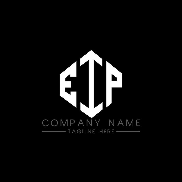 Vettore logo dell'eip in forma di lettera con forma di poligono eip poligono e forma di cubo logo design eip esagono vettoriale modello di logo colori bianco e nero eip monogramma business e logo immobiliare