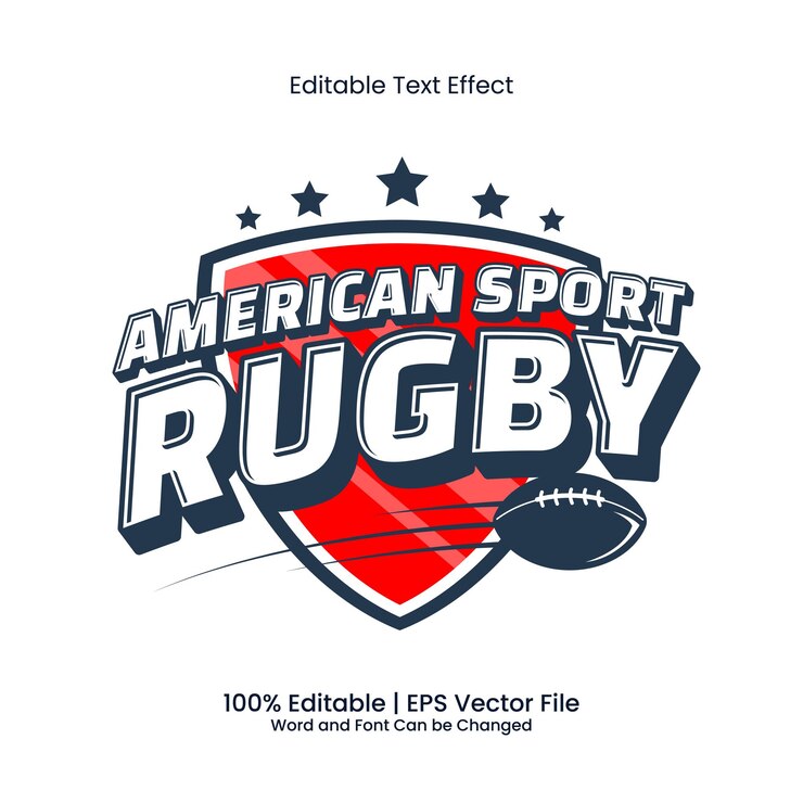 Vettore logo dell'emblema dell'american rugby club personalizzato effetto testo modificabile