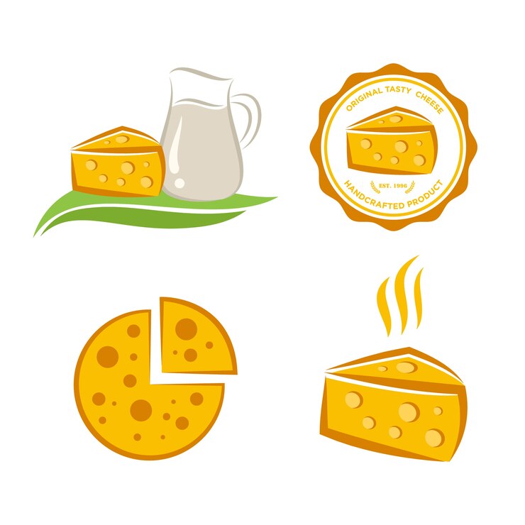 Vettore logo dell'icona del formaggio fissato per industria alimentare