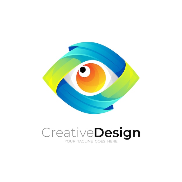 Logo dell'occhio e moderna tecnologia di design colorato in stile 3d