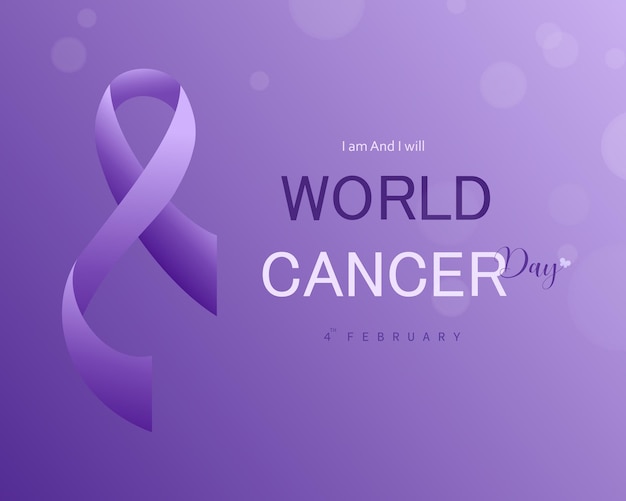 Logo della campagna per la Giornata Mondiale del Cancro colore viola nastro del Cancro Mondiale poster o banner della Giornata mondiale del Cancro