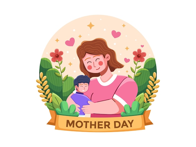 Logo della festa della mamma con un nastro che dice la festa della mamma.